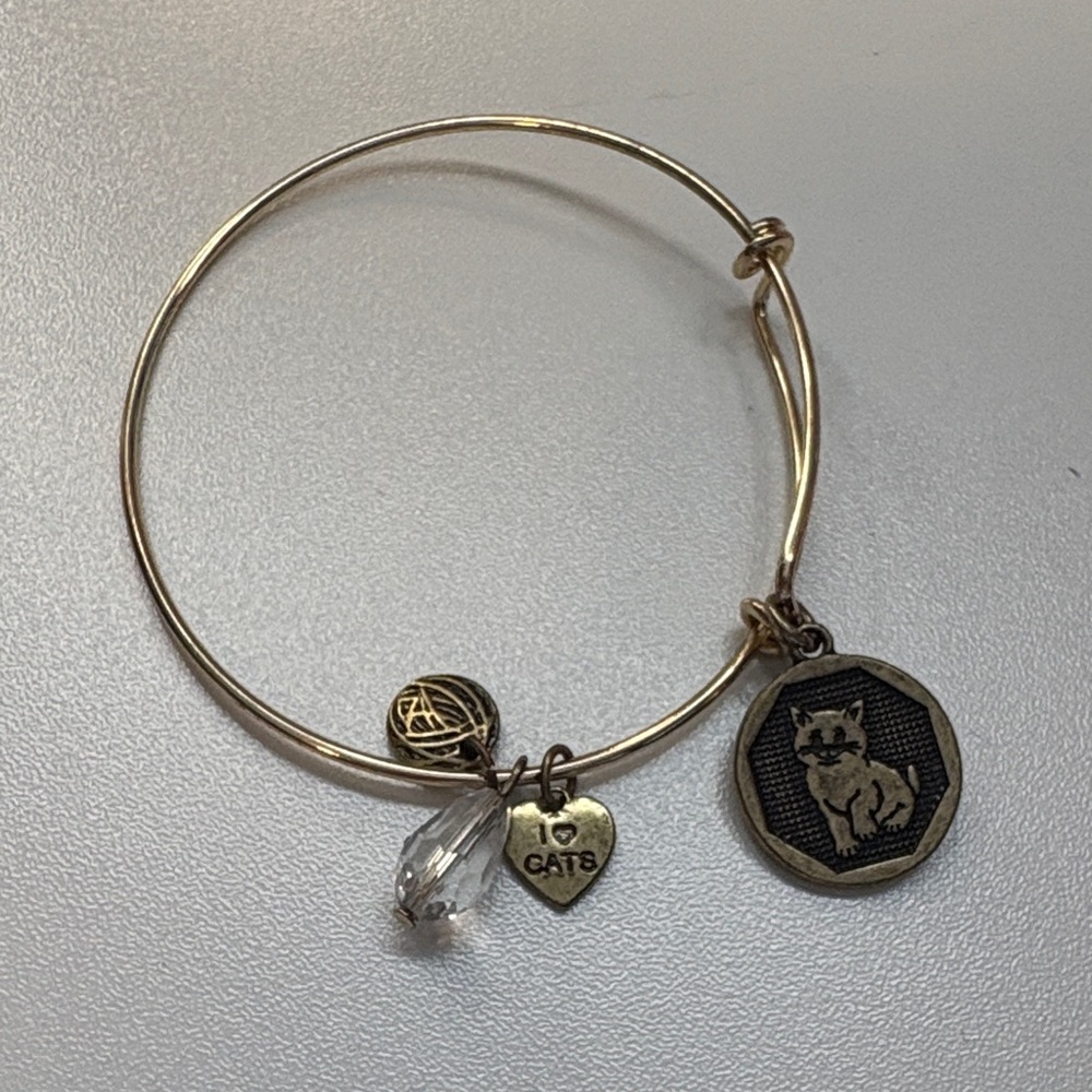 Gold-Tone Cat Charm Bangle Bracelet - I Love Cats